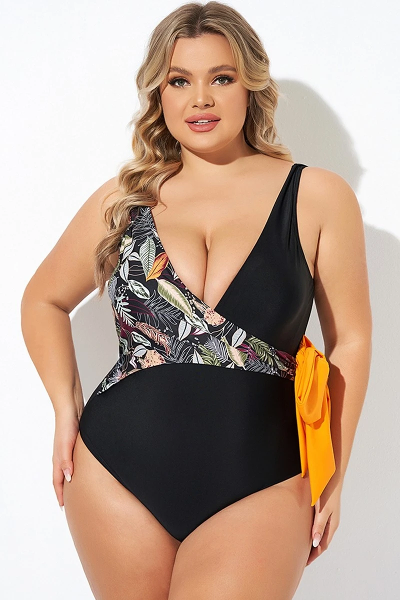 Black Printed Tie Wrap One Piece Swimsuit 6 Black Printed Tie Wrap One Piece Swimsuit - Image 6
