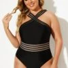 Black Crossover Lady Vintage One Piece Swimsuit
