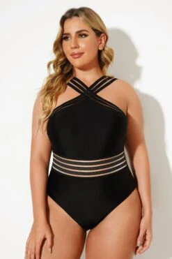 Black Crossover Lady Vintage One Piece Swimsuit -Bikini By Muse b deop115001 3