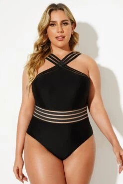 Black Crossover Lady Vintage One Piece Swimsuit -Bikini By Muse b deop115001 4