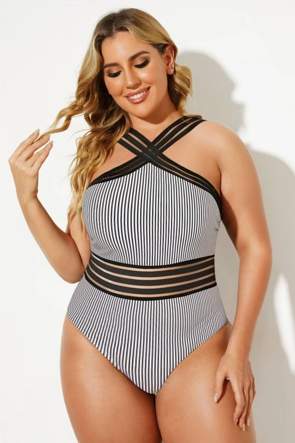 Stripe Crossover Vintage One Piece Swimsuit 3 Stripe Crossover Vintage One Piece Swimsuit - Image 3