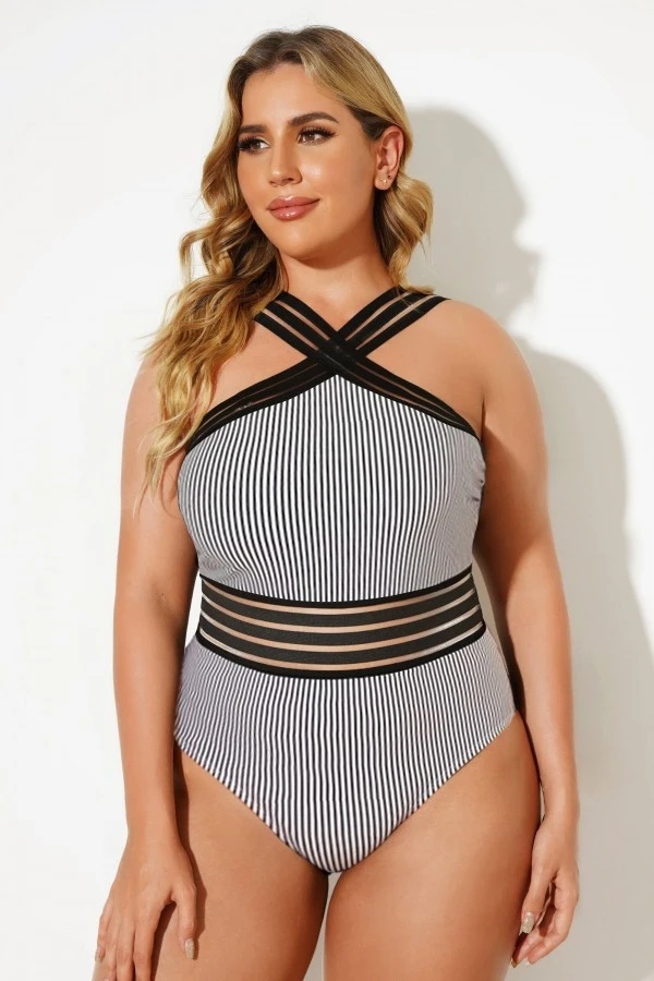 Stripe Crossover Vintage One Piece Swimsuit 1 Stripe Crossover Vintage One Piece Swimsuit