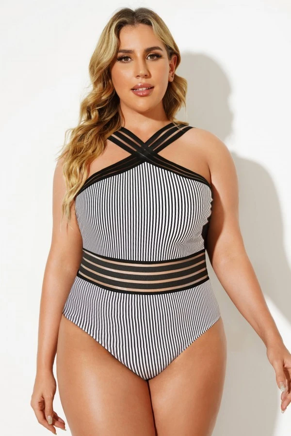Stripe Crossover Vintage One Piece Swimsuit 4 Stripe Crossover Vintage One Piece Swimsuit - Image 4
