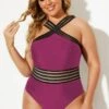 Red Criss-cross Straps Full Lining One Piece Swimsuit