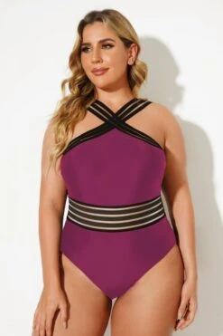 Red Criss-cross Straps Full Lining One Piece Swimsuit -Bikini By Muse b deop115003 33
