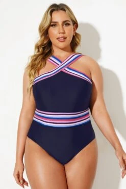 Blue Crossover Women One Piece Swimsuit -Bikini By Muse b deop115005 33