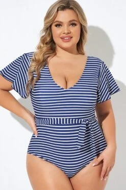 Blue And White Stripe Women One Piece Swimsuit 8 Blue And White Stripe Women One Piece Swimsuit -Bikini By Muse b deop124005 3