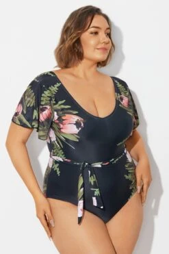 Floral Print Ruffle Sleeves One Piece Swimsuit -Bikini By Muse b deop124007 5