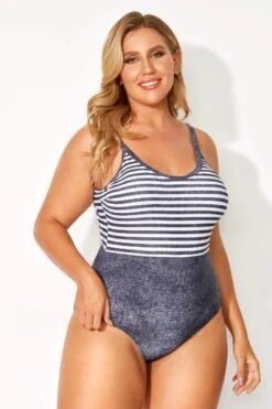 Stripes Extra-low Back Stylish One Piece Swimsuit -Bikini By Muse b deop127001 1