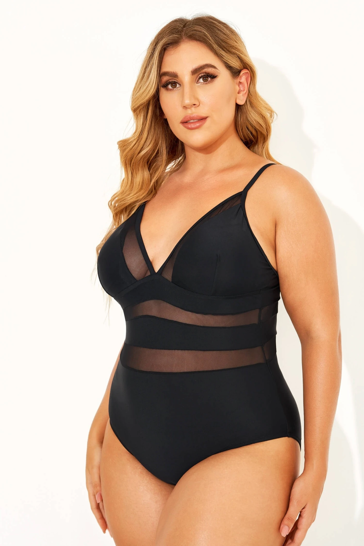 Black Mesh V-neck Women One Piece Swimsuit 3 Black Mesh V-neck Women One Piece Swimsuit - Image 3
