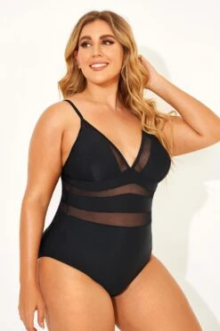Black Mesh V-neck Women One Piece Swimsuit 9 Black Mesh V-neck Women One Piece Swimsuit -Bikini By Muse b deop145001 3