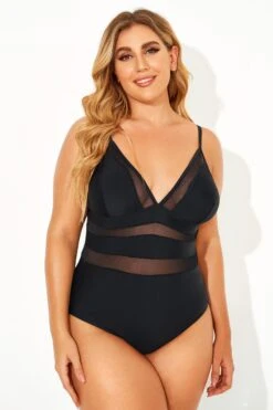 Black Mesh V-neck Women One Piece Swimsuit 10 Black Mesh V-neck Women One Piece Swimsuit -Bikini By Muse b deop145001 6
