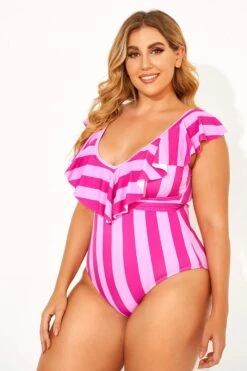 Ruffle Shoulder Swimsuit With Belt One Piece Swimsuit -Bikini By Muse b deop146001 2