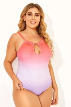 Ombre Color Keyhole Halter Top One Piece Swimsuits -Bikini By Muse b deop152001 5