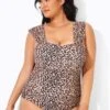 Dark Cheetah Pattern Vintage One Piece Swimsuit
