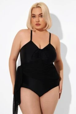 Black 2 In 1 Adjustable Straps Retro One Piece Swimsuit -Bikini By Muse b deop177001 5