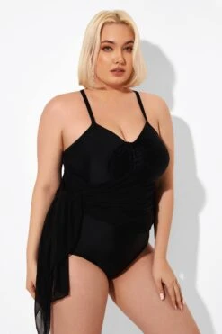 Black 2 In 1 Adjustable Straps Retro One Piece Swimsuit -Bikini By Muse b deop177001 6