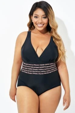 Black Trendy Leopard Printed One Piece Swimsuit