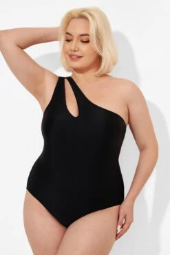 Black Cut Out One Shoulder One Piece Swimsuit 8 Black Cut Out One Shoulder One Piece Swimsuit -Bikini By Muse b deop182001 3
