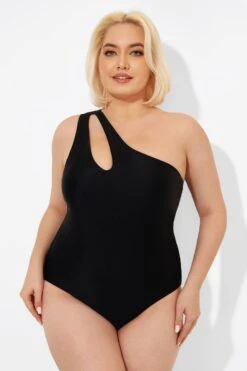 Black Cut Out One Shoulder One Piece Swimsuit 9 Black Cut Out One Shoulder One Piece Swimsuit -Bikini By Muse b deop182001 4