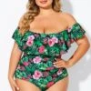 Floral Print Bandeau Off The Shoulder Ruffle One Piece Swimsuit