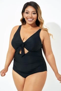 Black Cut Out Tie Front Underwire One Piece Swimsuit 9 Black Cut Out Tie Front Underwire One Piece Swimsuit -Bikini By Muse b deop184001 4