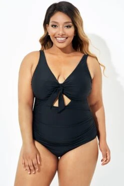 Black Cut Out Tie Front Underwire One Piece Swimsuit 10 Black Cut Out Tie Front Underwire One Piece Swimsuit -Bikini By Muse b deop184001 5