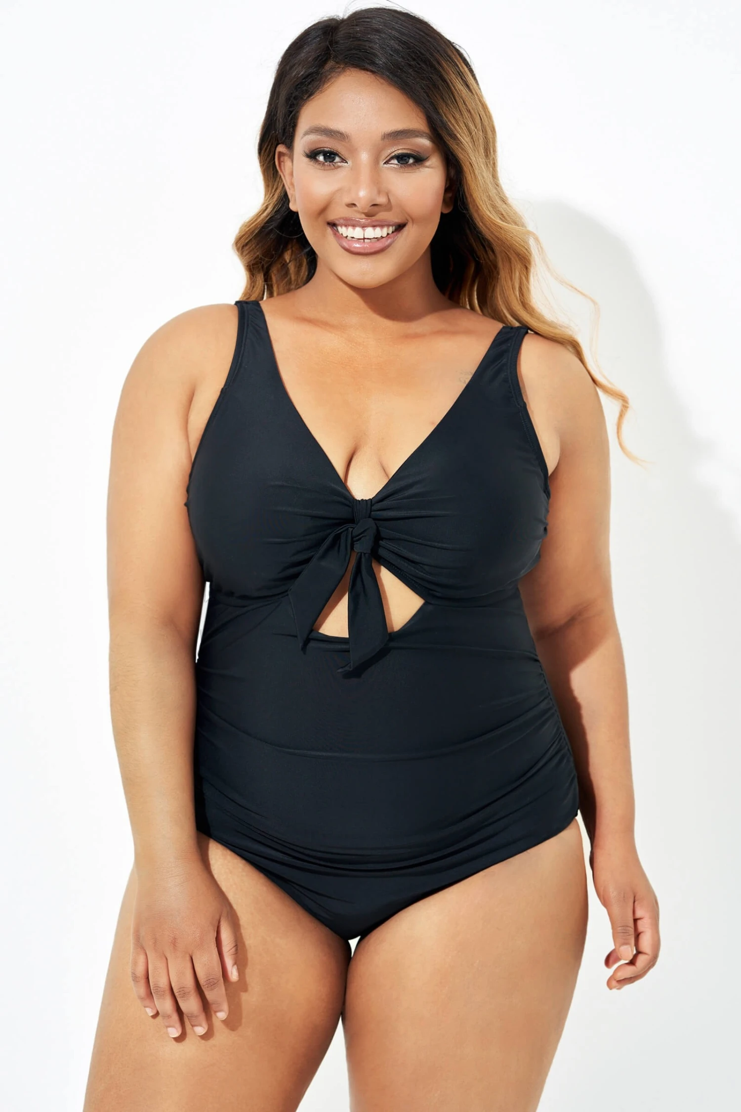Black Cut Out Tie Front Underwire One Piece Swimsuit 5 Black Cut Out Tie Front Underwire One Piece Swimsuit - Image 5
