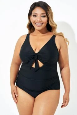 Black Cut Out Tie Front Underwire One Piece Swimsuit 11 Black Cut Out Tie Front Underwire One Piece Swimsuit -Bikini By Muse b deop184001 6