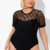 Fashionable Black Mesh Round Neck One Piece Swimsuit