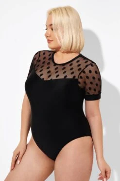 Fashionable Black Mesh Round Neck One Piece Swimsuit -Bikini By Muse b deop186001 3