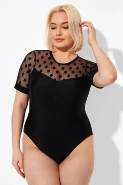 Fashionable Black Mesh Round Neck One Piece Swimsuit -Bikini By Muse b deop186001 4