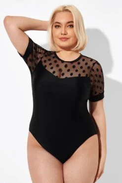 Fashionable Black Mesh Round Neck One Piece Swimsuit -Bikini By Muse b deop186001 5