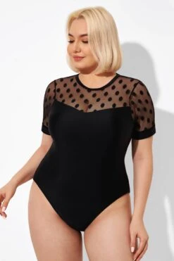 Fashionable Black Mesh Round Neck One Piece Swimsuit -Bikini By Muse b deop186001 6