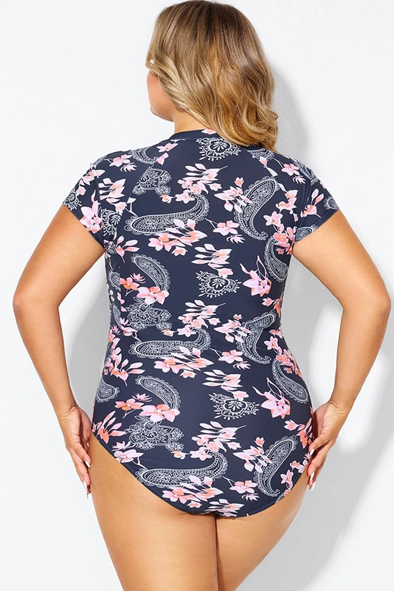 Pink Floral Tummy Control Cap Sleeves One Piece Swimsuit 2 Pink Floral Tummy Control Cap Sleeves One Piece Swimsuit - Image 2