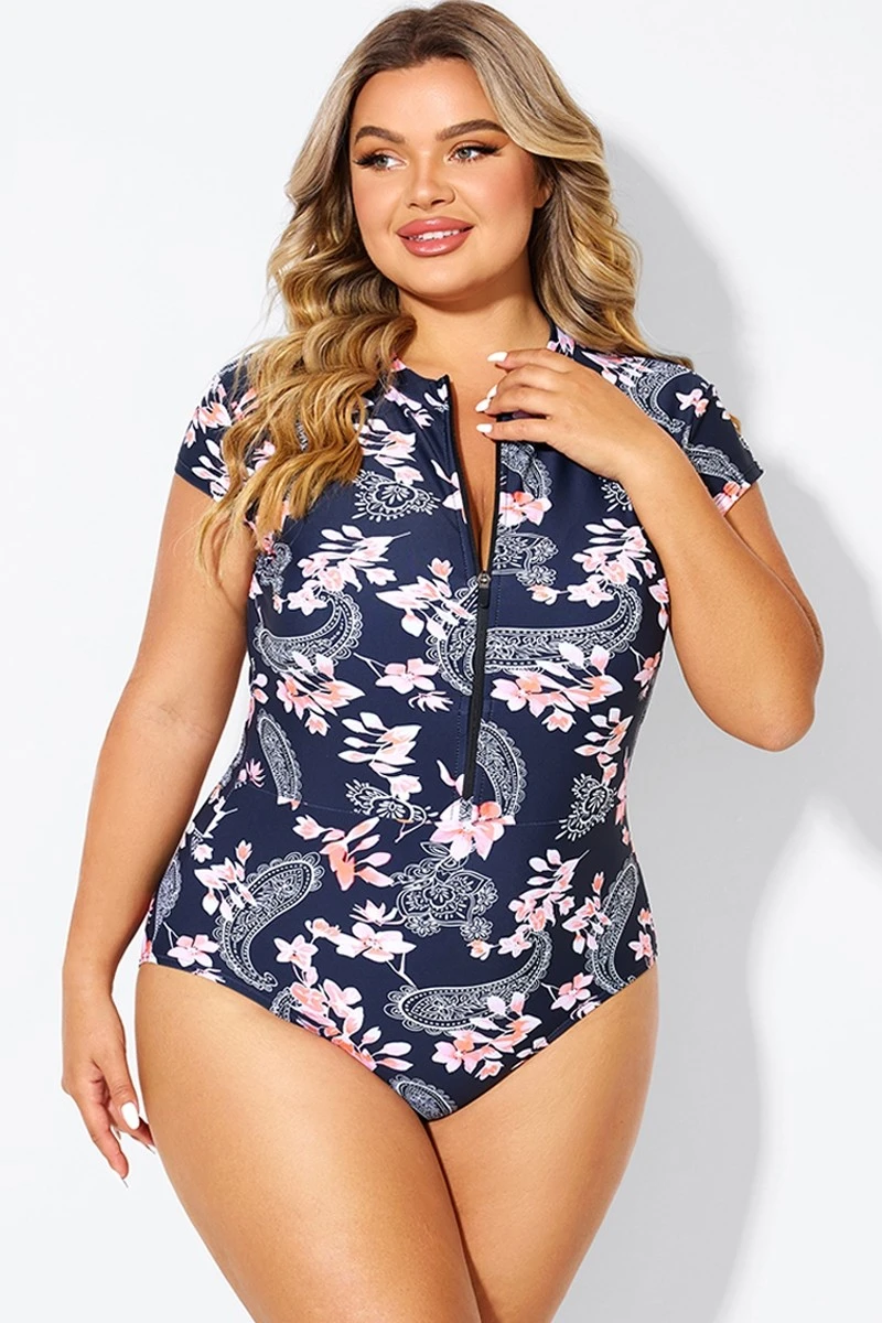 Pink Floral Tummy Control Cap Sleeves One Piece Swimsuit 3 Pink Floral Tummy Control Cap Sleeves One Piece Swimsuit - Image 3