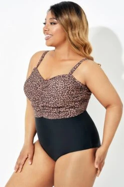 Black Leopard Tummy Control One Piece Swimsuit -Bikini By Muse b deop193001 3