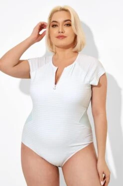 Blue & White Stripe One Piece Swimsuit With Sleeves -Bikini By Muse b deop201001 4