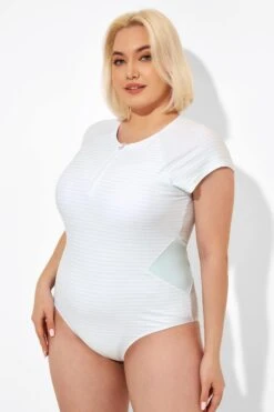 Blue & White Stripe One Piece Swimsuit With Sleeves -Bikini By Muse b deop201001 5