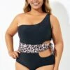 Sexy Leopard Print Tie Cut Out One Piece Swimsuit