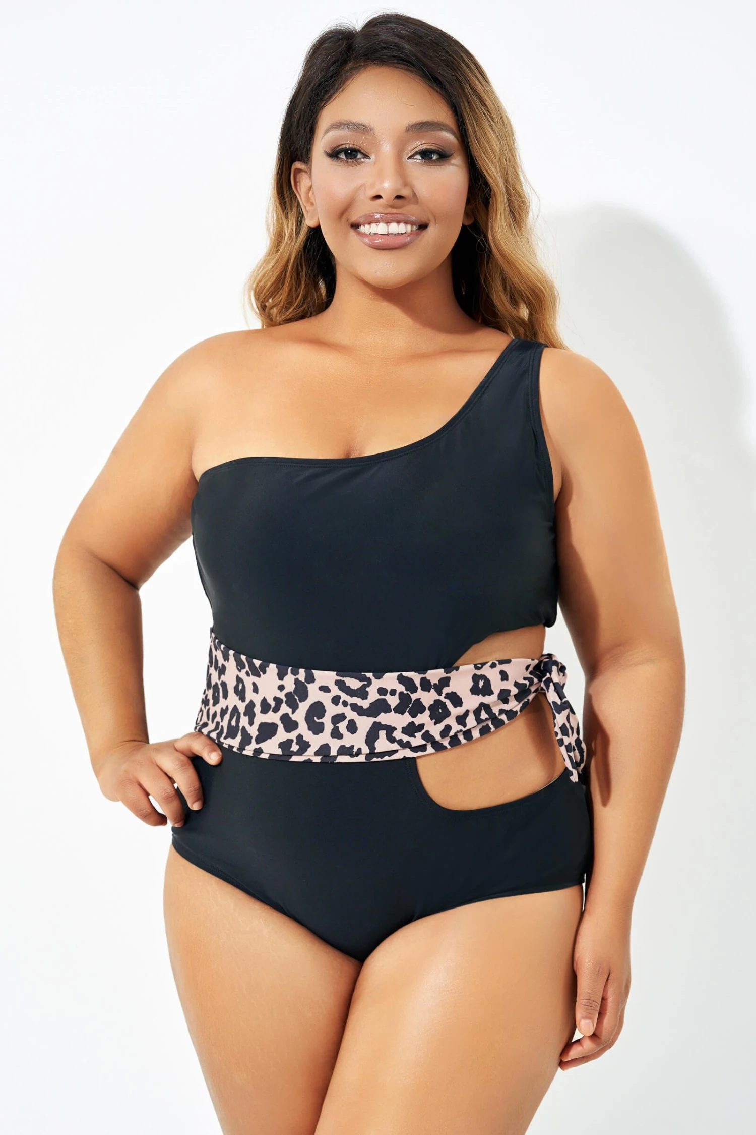 Sexy Leopard Print Tie Cut Out One Piece Swimsuit 1 Sexy Leopard Print Tie Cut Out One Piece Swimsuit