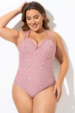 Vintage Red Stripe Underwire One Piece Swimsuit 8 Vintage Red Stripe Underwire One Piece Swimsuit -Bikini By Muse b deop214001 3