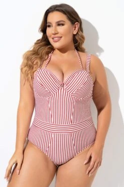 Vintage Red Stripe Underwire One Piece Swimsuit 10 Vintage Red Stripe Underwire One Piece Swimsuit -Bikini By Muse b deop214001 5