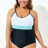 Color Block Print Open Back One Piece Swimsuit