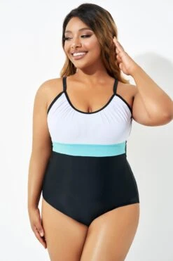 Color Block Print Open Back One Piece Swimsuit 10 Color Block Print Open Back One Piece Swimsuit -Bikini By Muse b deop222001 4 1