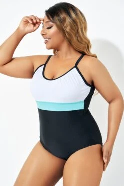 Color Block Print Open Back One Piece Swimsuit 11 Color Block Print Open Back One Piece Swimsuit -Bikini By Muse b deop222001 6 1