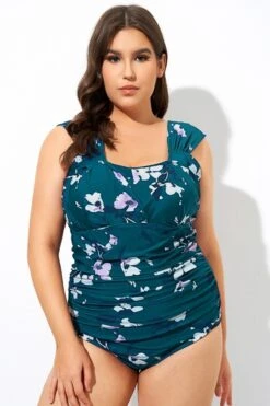 Deep Green Floral Off Shoulder One Piece Swimsuit -Bikini By Muse b deop256001 33