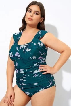 Deep Green Floral Off Shoulder One Piece Swimsuit -Bikini By Muse b deop256001 55