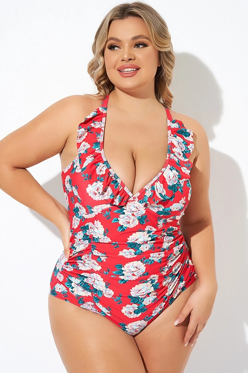 Coral Floral Wireless Ruffle One Piece Swimsuit 6 Coral Floral Wireless Ruffle One Piece Swimsuit - Image 6