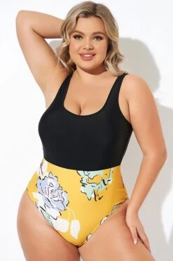 Floral Print Cutout Low Waist One Piece Swimsuit -Bikini By Muse b deop273001 5